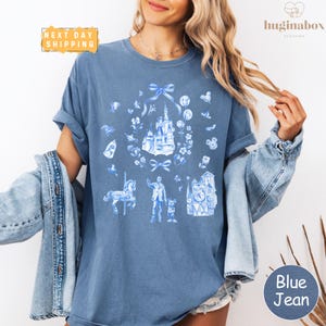 Blue Coquette Bow Disney Castle Comfort Colors Shirt, Magic Kingdom Princess Tee, Fairytale Aesthetic, Soft Vintage Cottagecore Disney Shirt