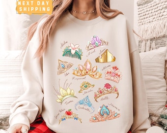 Vintage Disney Princess Crown Sweatshirt, Ariel Belle Rapunzel Cinderella Snow White Pullover, Girl Trip To Disney Park Crewneck