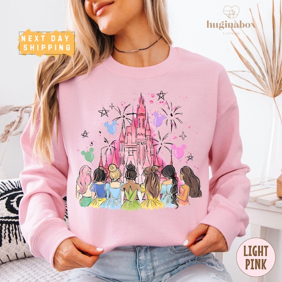 Retro Disney Princess Sweatshirt Watercolor Castle Pullover Disney Girls Trip Sweater Princess Gift Disneyworld Vacation 2025