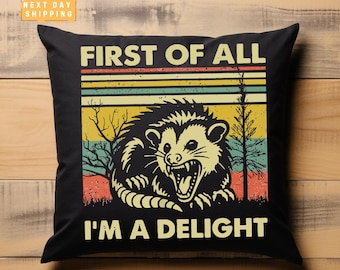 Almohada divertida de zarigüeya, almohada "Antes que nada, soy una delicia", funda de almohada de zarigüeya enojada, decoración sarcástica para el hogar, regalo para amantes de las zarigüeyas