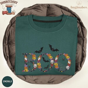 Embroidered Boo Halloween Sweatshirt, Spooky Fall Crewneck Hoodie, Cute and Scary Embroidered Sweater, Cozy October Autumn Ghost Gift
