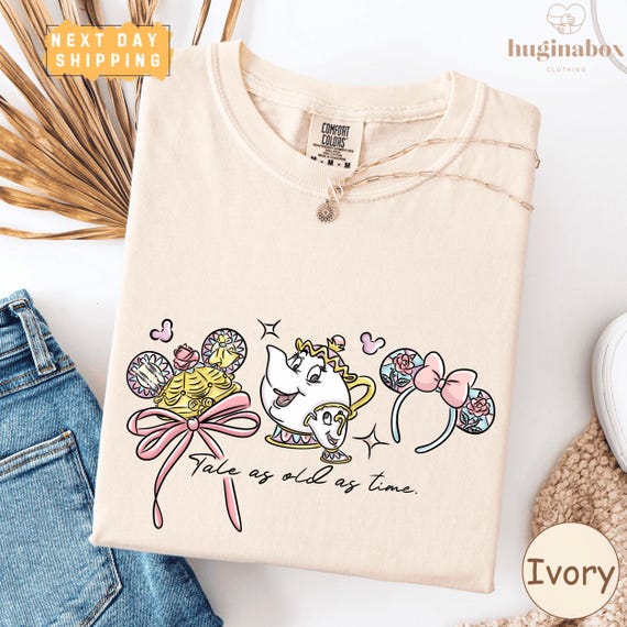 Beauty and the Beast Comfort Colors Shirt, Mrs Potts Chip Belle Rose Minnie Ears Bow Tee, Enchanted Castle Fairytale Magic Outfit