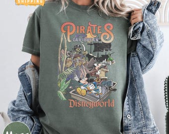 Vintage Pirates of the Caribbean Comfort Colors Shirt, Disney Family Vacation Tee, Mickey Pirate Shirt, Disneyworld Trip Shirt, WDW Shirt