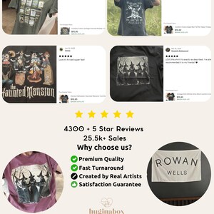a collage of five images showcasing various t-shirt designs, including a t-shirt with a graphic design and a t-shirt with a graphic design. The images are accompanied by text that includes customer reviews and information about the t-shirt designs.