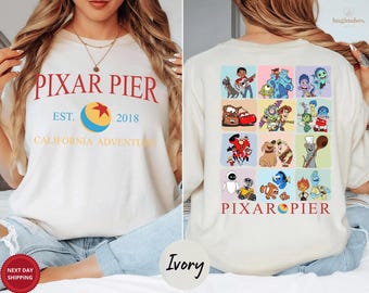 Pixar Pier Shirt Comfort Colors California Adventure Tee, Pixar Characters Collage Shirt Disney Trip Outfit Disneyland Gift
