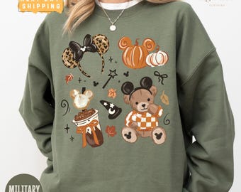 Sudadera Disney Teddy Bear Coquette Bow, sudadera con orejas de Mickey Pumpkin Spice Latte para Halloween y otoño