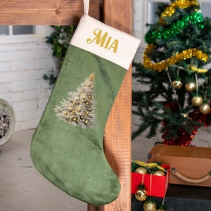 Personalized Christmas Stockings Velvet Stocking for Holiday Decoration Applique Stocking, Family Name Stocking, Christmas Gift for Family image 2