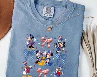 Chemise coquette Mickey Comfort Colors Disney 4 juillet, t-shirt rouge, blanc et bleu des États-Unis, chemise patriotique de la famille Disneyland WDW 2025