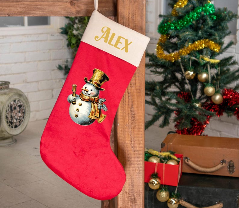 Personalized Christmas Stockings Velvet Stocking for Holiday Decoration Applique Stocking, Family Name Stocking, Christmas Gift for Family image 7