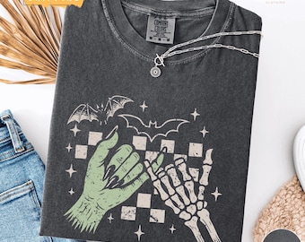 Skeleton Hands Comfort Colors Shirt, Wicked Hands Halloween Couples Tee, Spooky Season Retro Halloween Shirt, Cozy Scary Halloween Gift Top