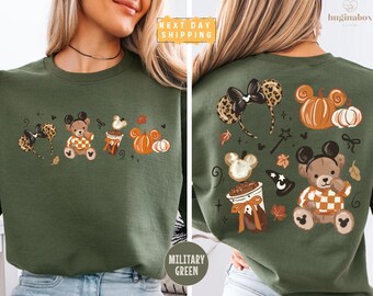 Sudadera Disney Teddy Bear Coquette Bow, sudadera con orejas de Mickey Pumpkin Spice Latte para Halloween y otoño