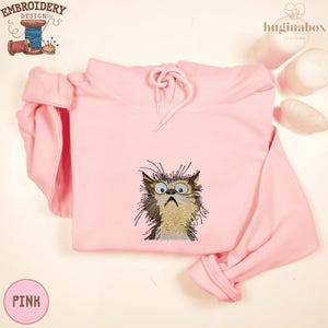Cute Funny Fuzzy Cat Embroidered Sweatshirt, Cozy Kitty Crewneck, Gift for Cat Lover, Tiny Embroidered Cat Sweater