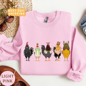 Сute Christmas Chickens Sweatshirt, Christmas Farm Animals Sweatshirt, Womens Christmas Chicken Sweatshirt,Christmas Holiday Sweatshirt Gift