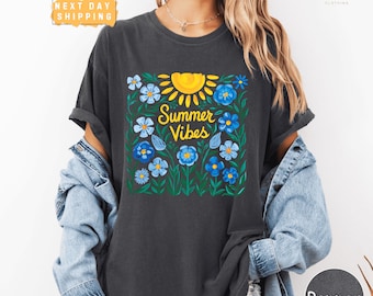 Floral Summer Vibes Comfort Colors Shirt, Retro Sunflower Graphic Tee, Trendy Boho Summer Shirt, Vintage Flower Shirt, Cute Summer Gift Tee