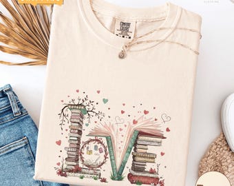 Book Lover Comfort Colors Shirt for Women, Love Reading Graphic Tee, Cottagecore Bookish Romantic Reader Gift