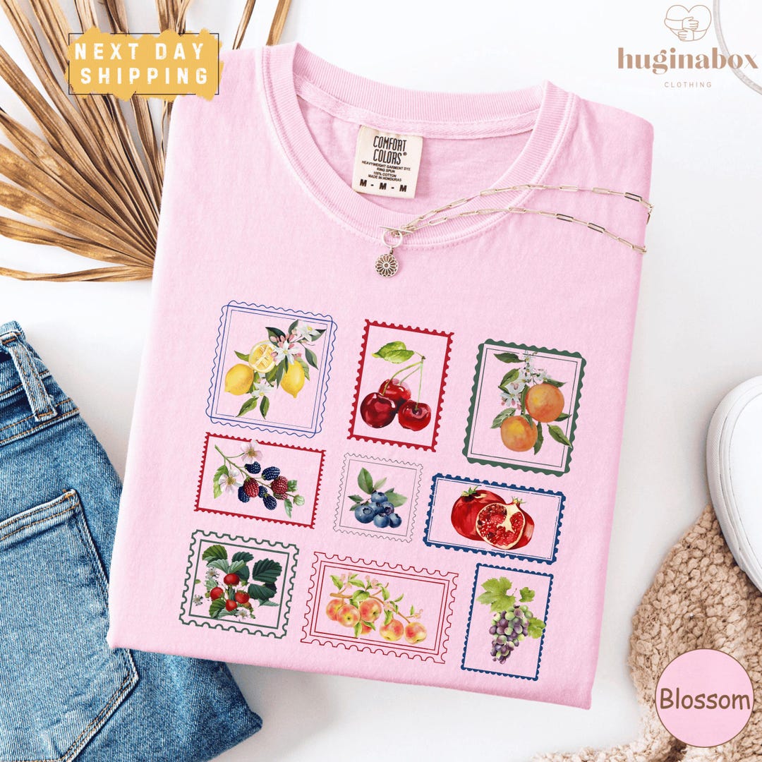 Summer Fruit Stamp Comfort Colors Shirt, Vintage Postage Stamp Tee