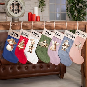 Personalized Christmas Stockings Velvet, Stocking for Holiday Decoration Applique Stocking, Family Name Stocking, Christmas Gift for Family