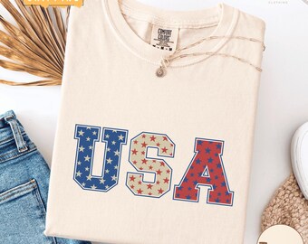 Retro USA Comfort Colors Shirt, Big Bold USA Tee, 4th of July Patriotic America Shirt, Retro USA Pride Graphic T-Shirt