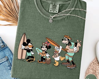 Mickey and Friends Beach Comfort Colors Shirt, Disney Summer Vacation Tee, Mickey Surfing Shirt, Disney Beach Party Family Shirt
