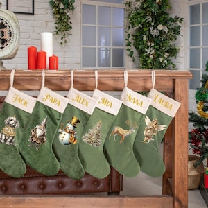 Personalized Christmas Stockings Velvet Stocking for Holiday Decoration Applique Stocking, Family Name Stocking, Christmas Gift for Family