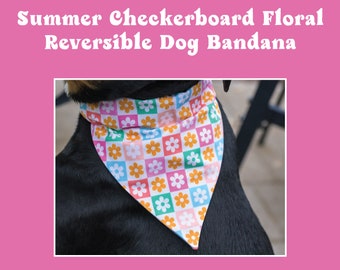 Summer Checkerboard Floral Reversible Over-the-Collar Dog & Cat Bandana