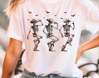 T-shirt de cow-boy squelette dansant, t-shirt d'Halloween, western unisexe, squelettes, Halloween amusant, cow-boys dansants, danse en ligne, t-shirt amusant,