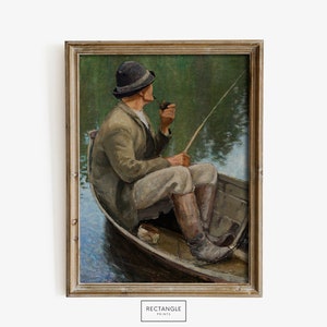 Rustic Fisherman Painting | Vintage Early 1900s Painting | Fishing Wall Art | Digital Download | PRINTABLE | Rectangle Prints | 062