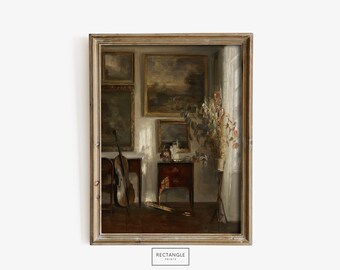 Moody 1800s Interior Room Painting | Vintage Art Print | Art Print Wall Decor | Living Wall Art | Digital Download | Rectangle Prints | 067
