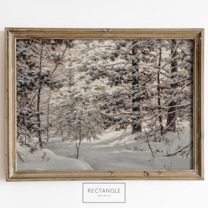 Vintage Snowy Forest Painting: Rustic Winter Landscape Art (Digital Download)