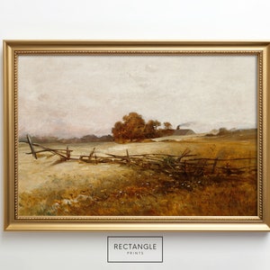 Vintage Autumn Landscape Painting: Rustic Farmhouse Wall Art (Digital Download)