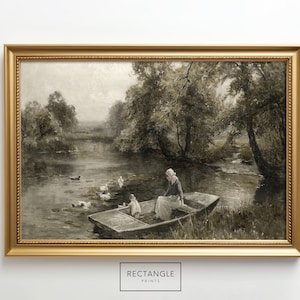 Child Feeding Ducks Oil Painting | Nursery Wall Decor | Printable Vintage Artwork | Digital Download | Rectangle Prints | A17