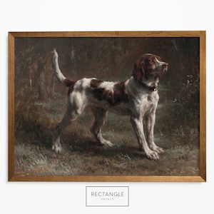 Vintage Hound Dog Painting | Farmhouse Wall Decor | Digital Wall Art | Printable Art | Rectangle Prints | Dad Gift | 072