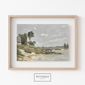 Arte murale estiva / Dipinto antico sul fiume / Dipinto antico di campagna / Decorazione per la casa / Regalo di inaugurazione della casa / A32