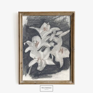 Vintage White Lilies Art | Elegant Floral Digital Print | PRINTABLE | B81