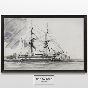 Vintage Segelboot Skizze Kunstdruck: Nautisch schwarz weiss (Digitaler Download)