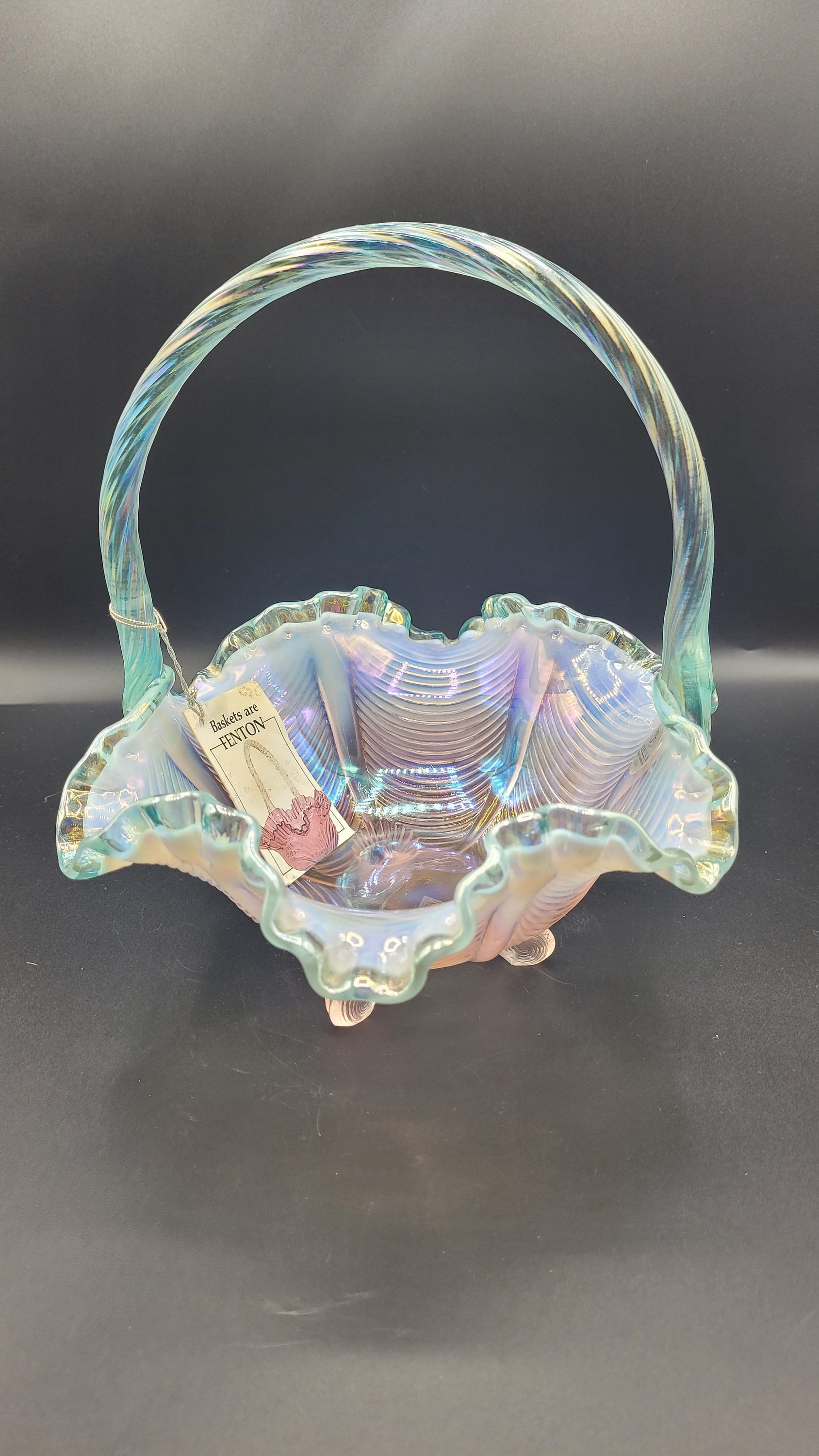 Fenton 75th Anniversary Pink Mint Green Iridescent Art Glass