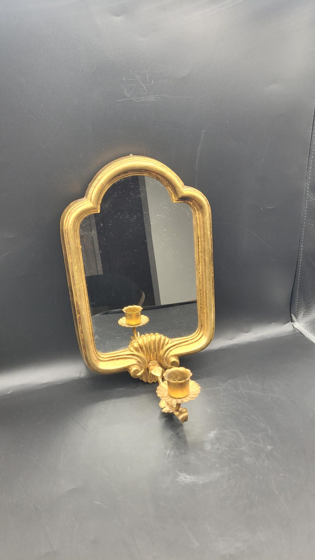 Vintage Italian Gold Gilt Florentine Wood Arch Mirror With Candlestick ...
