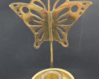 Candelabro giratorio de latón coreano antiguo con forma de mariposa, abrecartas asiático alto