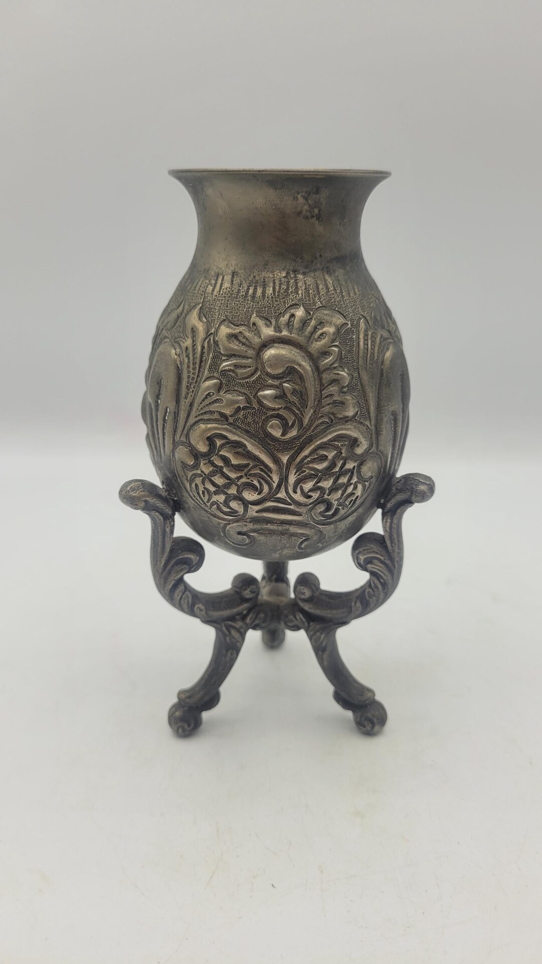 Vintage Argentine Silver Toned Metal Mate Cup Gourd Raised Relief ...