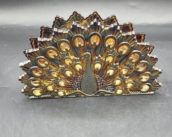 Vintage Godinger art-deco pauwenservethouder verguld iriserend 24 KT Italië