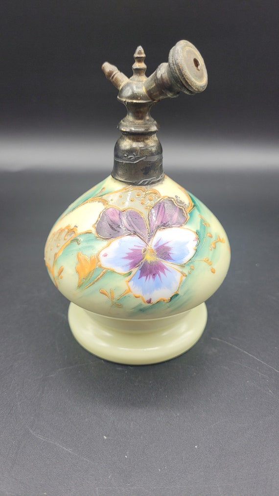Vintage Hand Painted Enamel Perfume Bottle Milk Gl