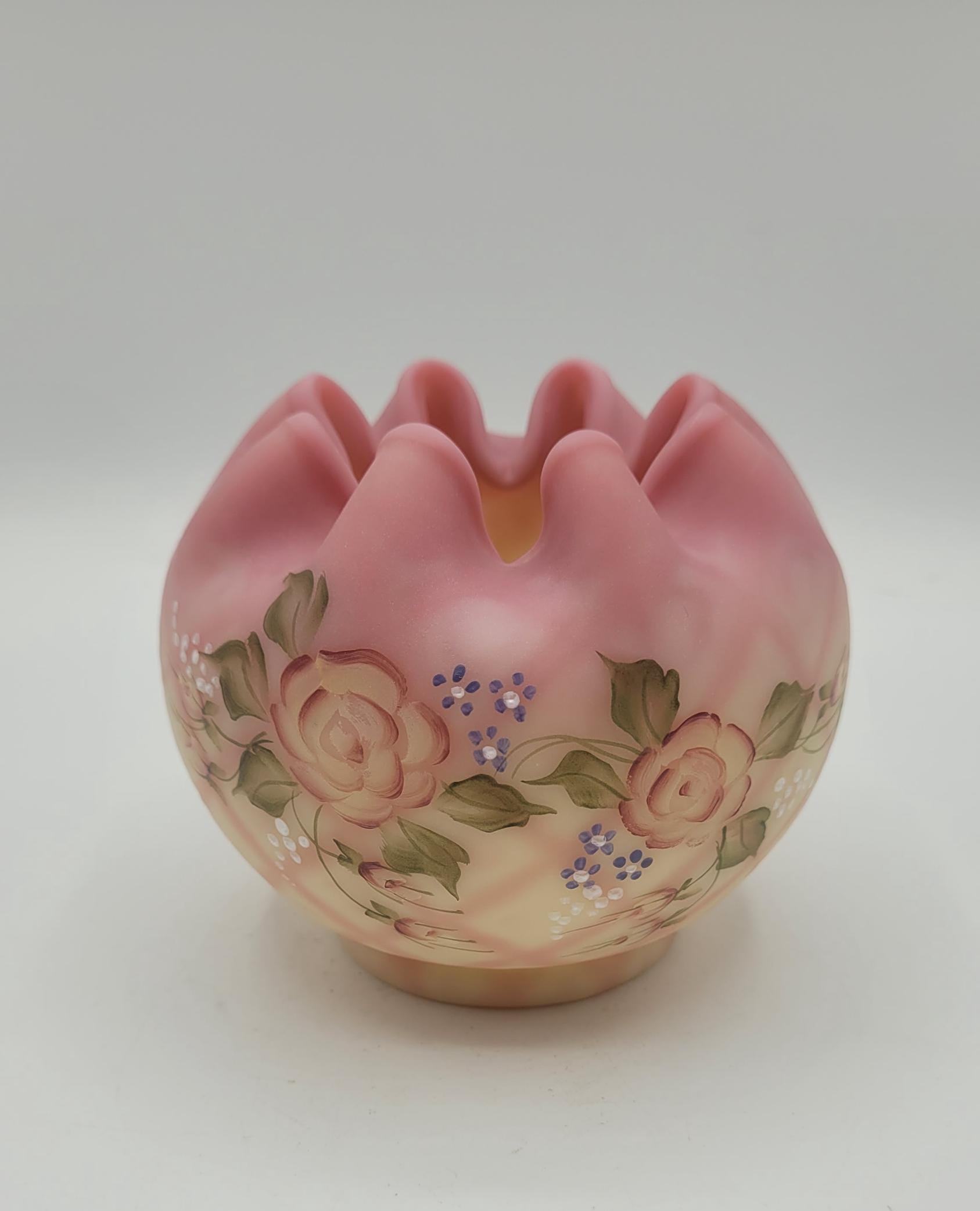Fenton ローズクレスト メロンシェイプ ヴィンテージフラワーベース 大きめ Fenton フェントン ヴァセリンガラス ウランガラス USA