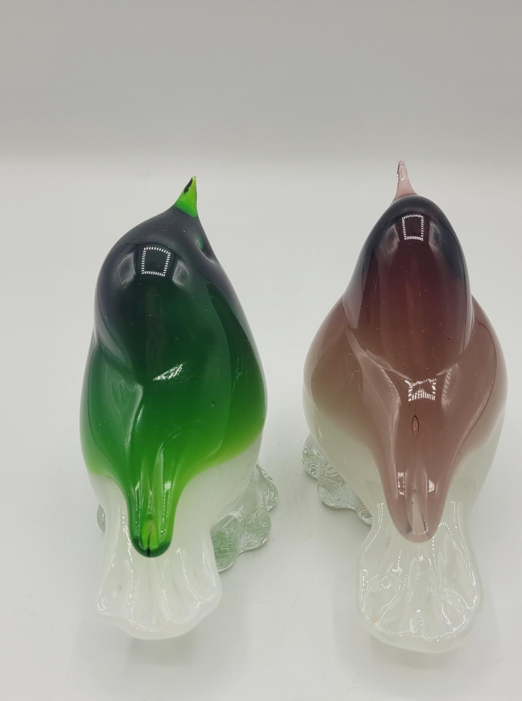 ムラーノスタイル ペアアートガラス鳥の置物 ホワイトオパーリン