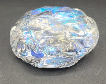 Vintage jaren 90 Sherburne Slack Art dichroïsche kunst glas presse-papier iriserende gladde kunstenaar ondertekend en gedateerd