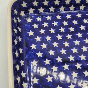 Boleslawiec Pools aardewerk blauw witte sterren rechthoekige ovenschaal van steengoed afbeelding 5