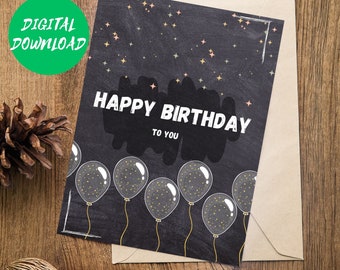 Birthday Card with Star I Black Birthday Card I Greeting Card with Balloons