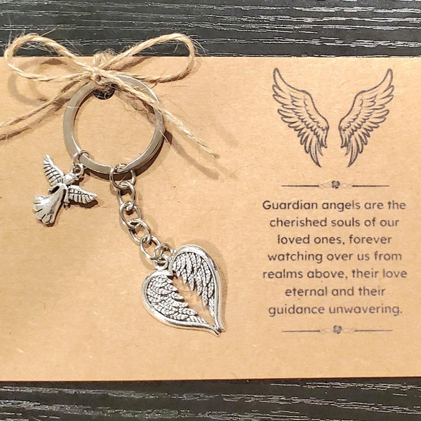 Personalized Guardian Angel Keychain Memorial Gift Sympathy Key Fob for Her Remembrance Key-chain Wings key chain In Loving Memory Keepsake