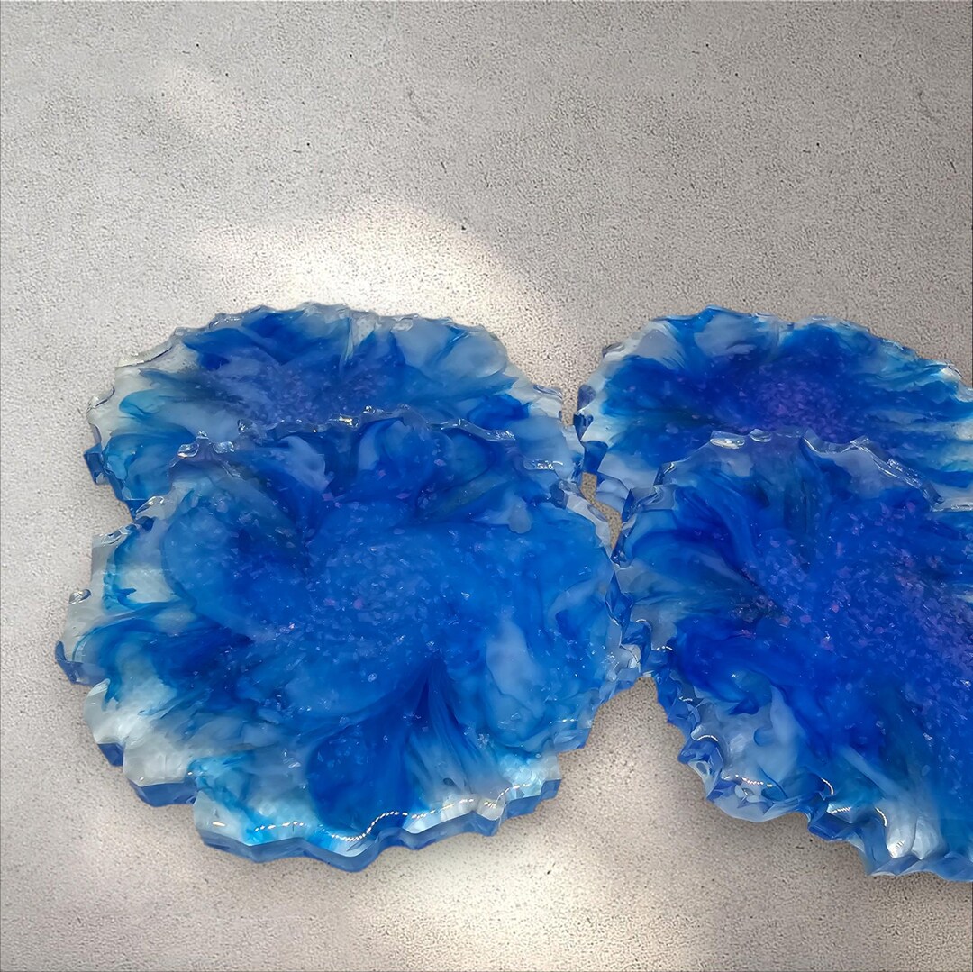 Handmade Resin Blue Coasters Set 4 Piece Set Unique Coasters Natural ...