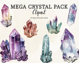 65 imágenes PNG de cristales bohemios / Cristales celestiales de acuarela / Paquete PNG místico / Fondo transparente de alta resolución / Descarga instantánea