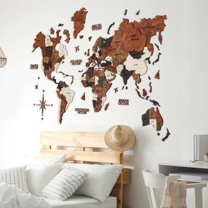 Regalos de viaje Mapa mundial de madera, Mapa de viaje Push Pin, Mapa de madera de decoración de pared de oficina, Regalo de inauguración de la casa de tablero de pines, Mapa mundial de decoración de sala de estar